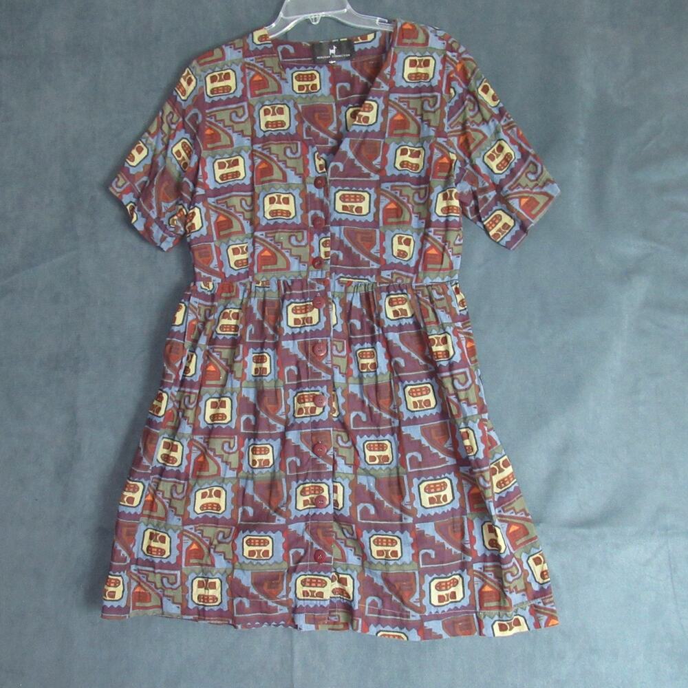 Peruvian Connection Dress Women Large Brown Button Up Tribal Summer Casual Beach